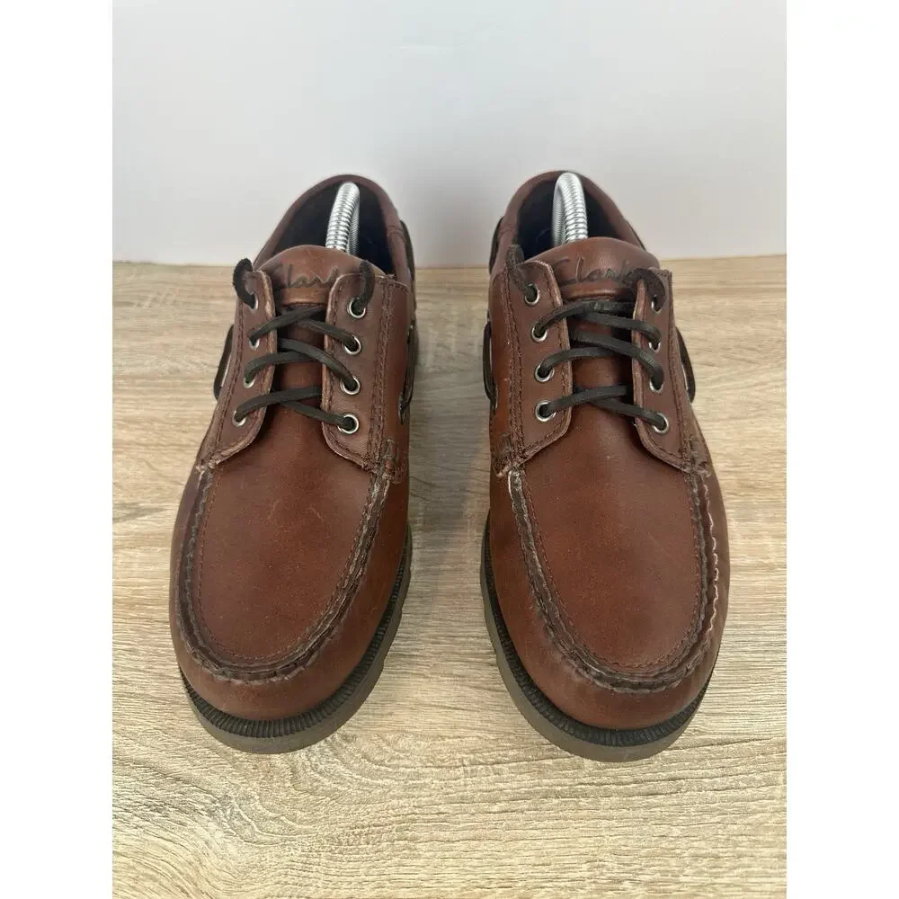 Clarks Active Air Men’s Brown Leather Boat Shoes Moc Toe Lace Up US 9 EU 42